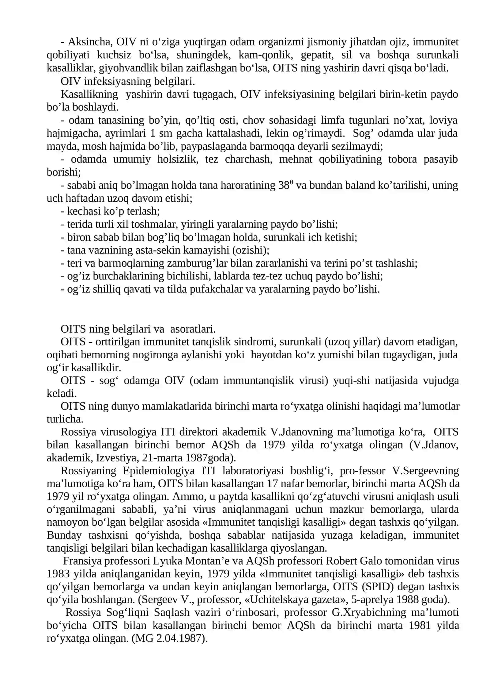 OIV infeksiyasi va oits ning kechish davrlari, zararlanganlarni aniqlashda tibbiy tekshiruv 2