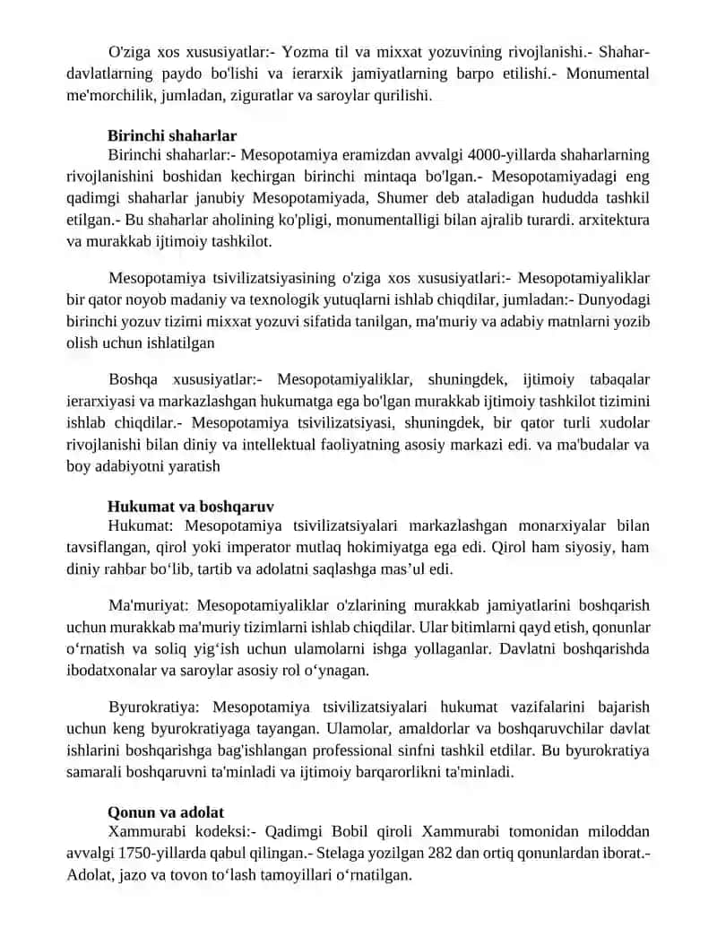 Mesopotamiya Sivilizatsiyasining O'Ziga Xos Jihatlari 2