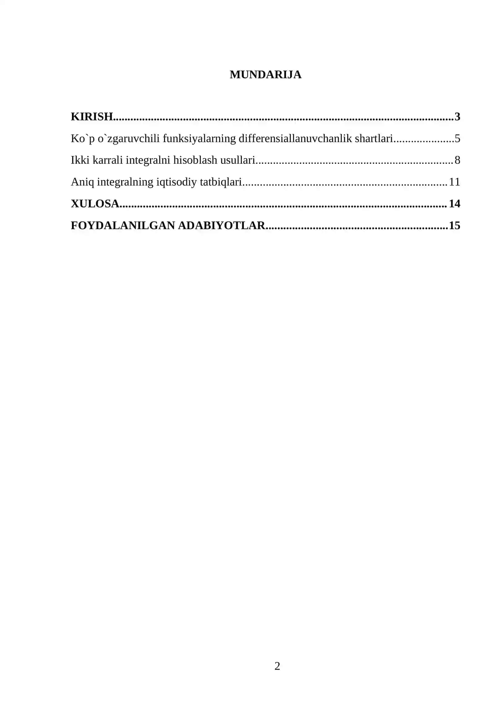 Ko`p o`zgaruvchili funksiyaning differensial hisobi. Aniq integral 2