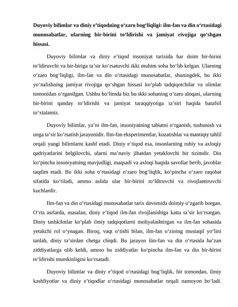 Duyoviy bilimlar va diniy e’tiqod birligiga erishishning ahamiyati 2