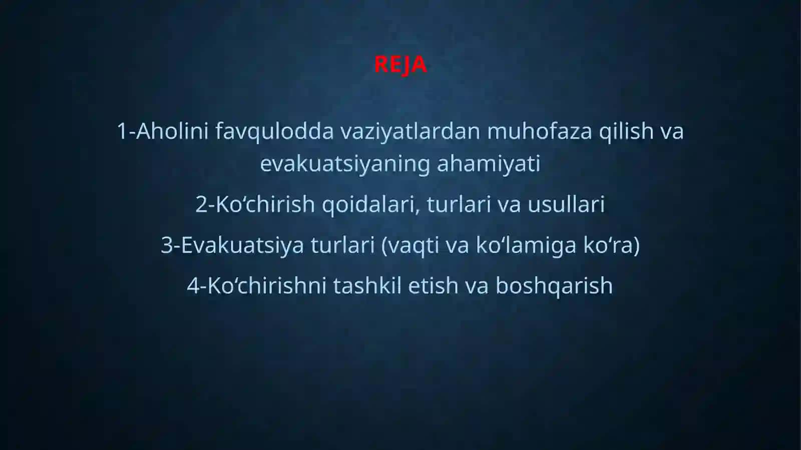 FАVQULОTDАVАZIYATLAR XAVFI TUG’ILGANDA VA SODIR BO’LGANDA АHОLINI EVАKUАTSIYALASHNI TIBBIY TA’MINLASH 2