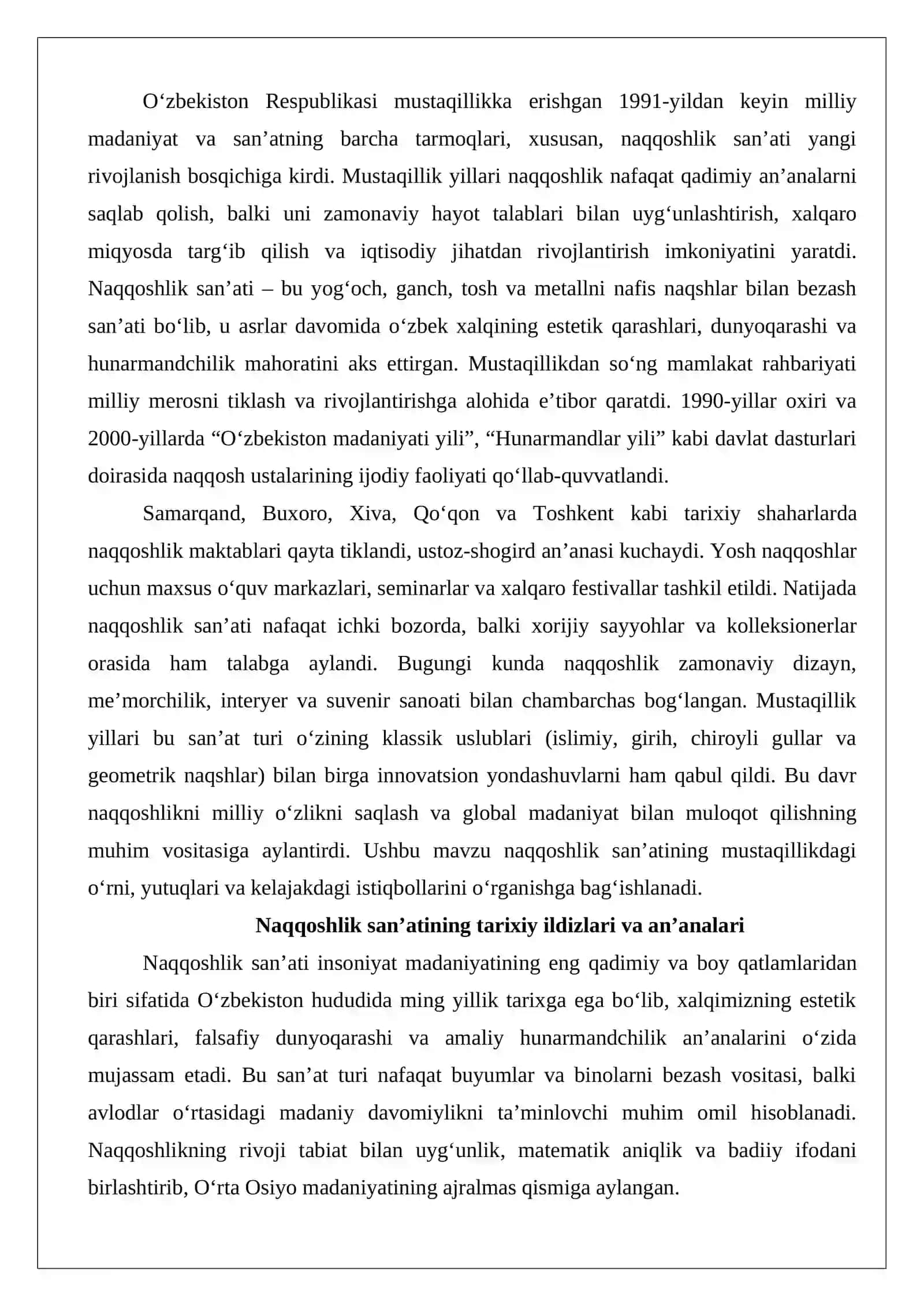 Mustaqillik yillarida naqqoshlik san’ati 2