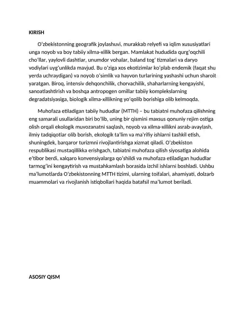 Oʻzbekistonning muhofaza etiladigan tabiiy hududlari: turlari, ahamiyati va muammolari 2