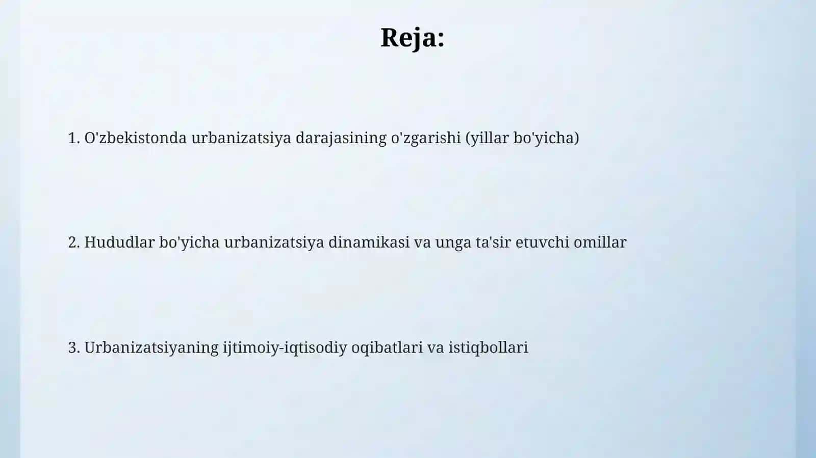 O'zbekistonda urbanizatsiya darajasining o'zgarishi 2