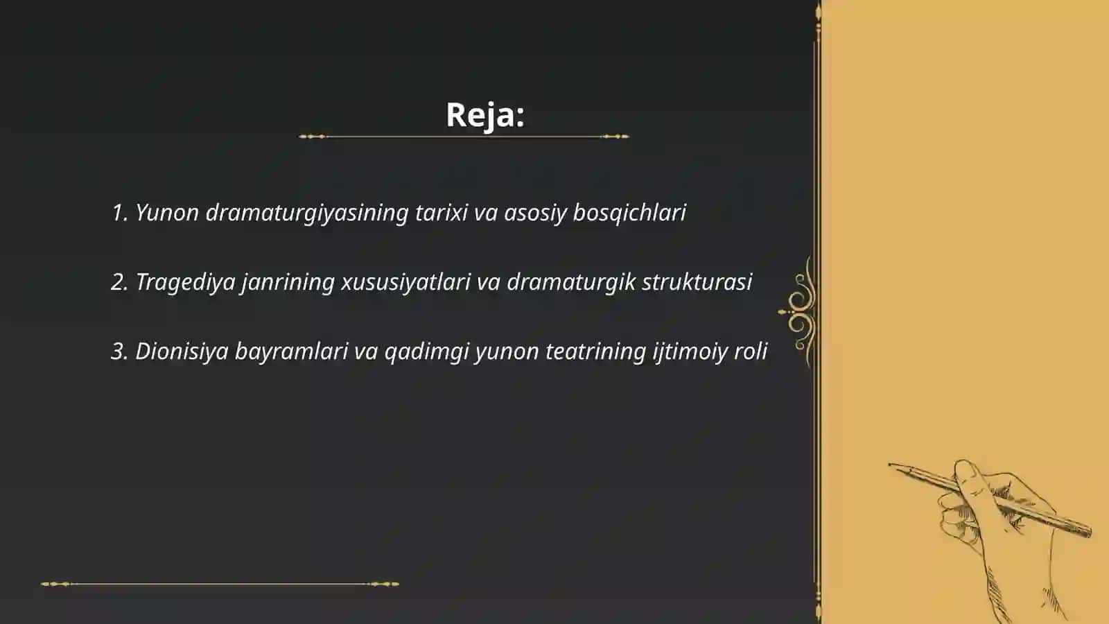 Yunon dramaturgiyasi. Tragediya janri. Exsil Sofokl Yevrepid 2