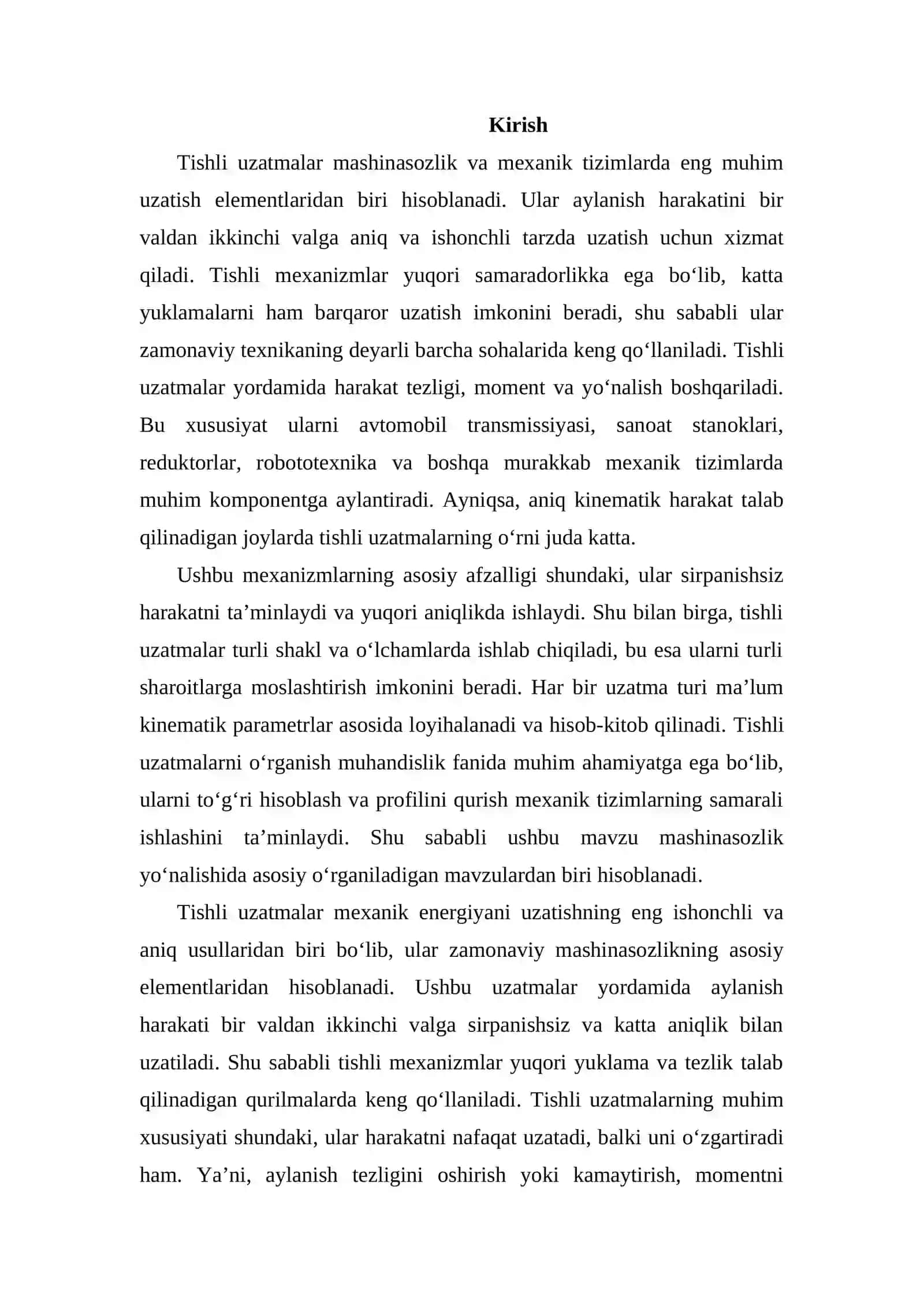 Tishli uzatmalarning asosiy kinematik parametrlarini hisoblash va uning profilini qurish 2