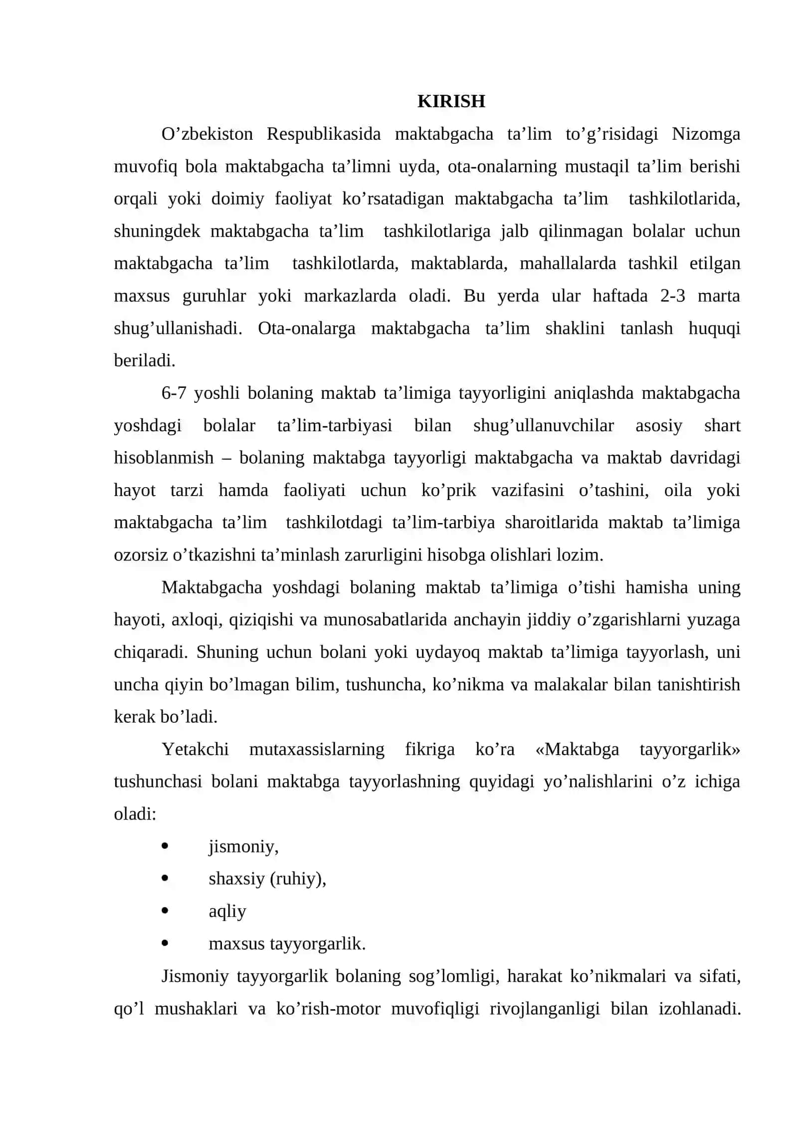 TAYYORLOV GURUHI BOLALARINI MAKTABGA O‘QISHGA TAYYORLASH 2