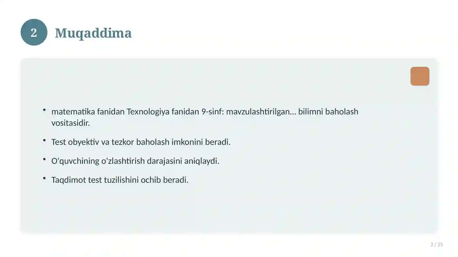 Texnologiya fanidan 9-sinf: mavzulashtirilgan nazorat ishi va tahlil 2