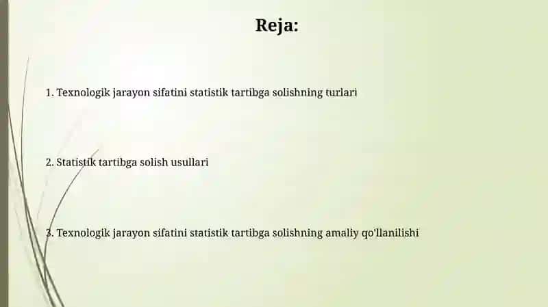 Texnologik jarayon sifatini statistik tartibga solishning turlari va usullari 2