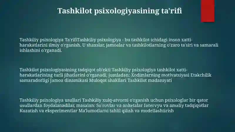 Tashkiliy Psixologiya Tadqiqot Obyekti Va Usullari 2