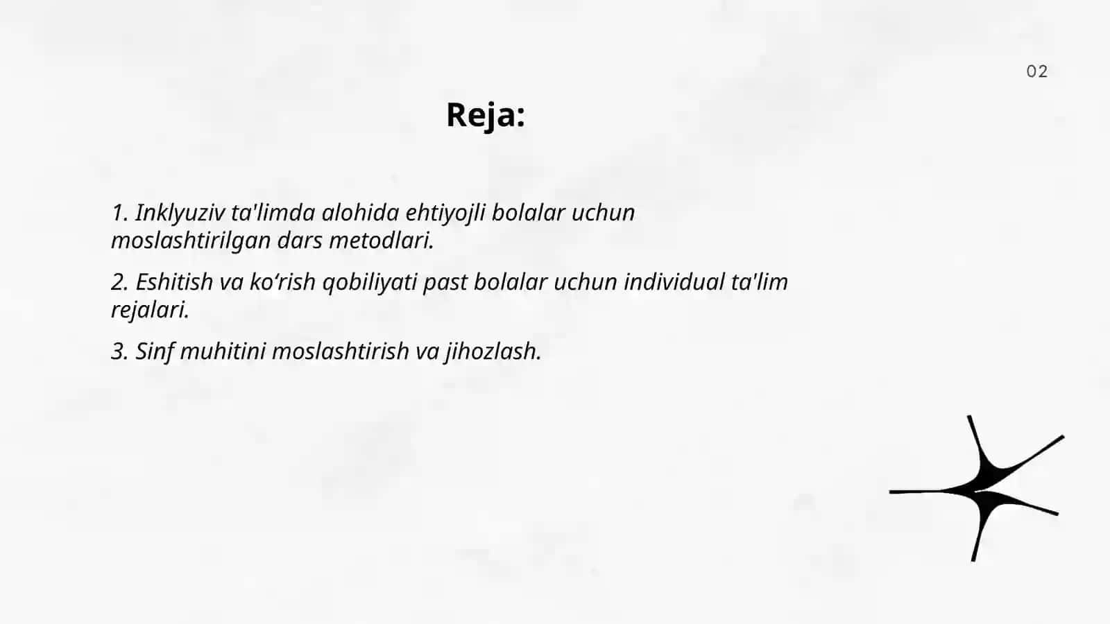 Sensor (eshitishida yoki koʻrinishida) koʻrinishida kamchiligi boʻlgan bolalar uchun inklyuziv ta’lim strategiyalari va ularni amalga oshirish shart sharoitlari 2