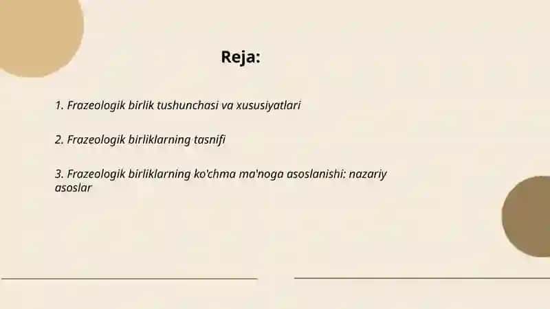 Frazeologik birlik frazalagik birliklarning ko'chma ma'noga asoslanishi frazalagik birliklarning ifoda va mazmun plani 2
