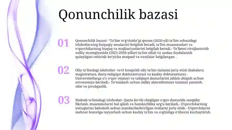 Ta'lim Sohasida Amalga Oshirilgan Islohatlar 2