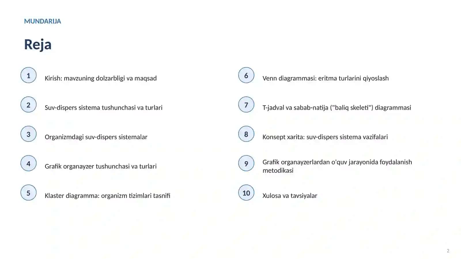 Organizmning suv-dispers sistemasi haqidagi bilimlarni tatbiq qilishda grafik organa 2