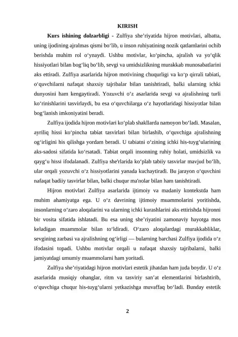 Zulfiya She'riyatida Hijron Motivlari 2