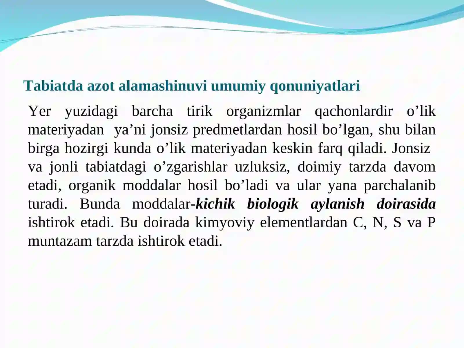 Tabiatda azot alamashinuvi umumiy qonuniyatlari 2