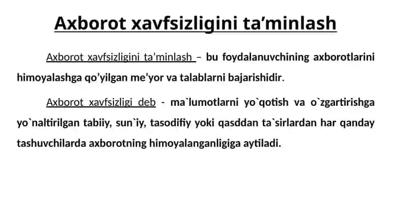 Axborot xavfsizligini ta'minlash 2