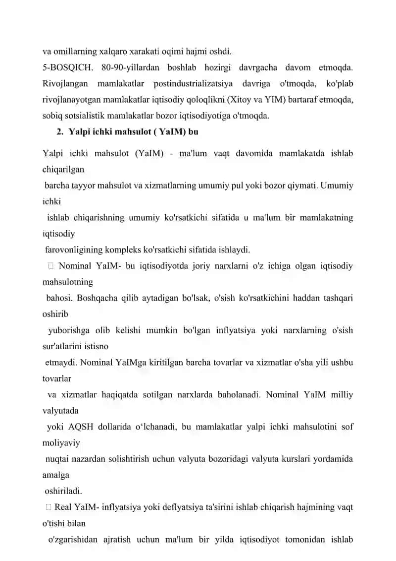 Jahon iqtisodiyoti fanidan savollar toʻplami. 2