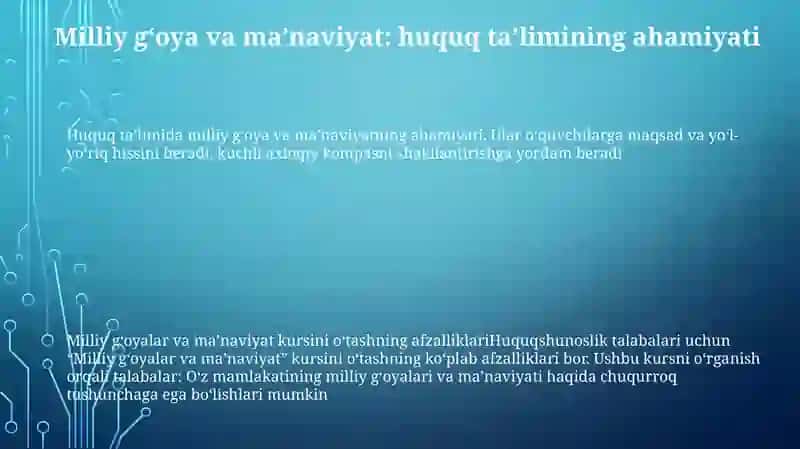 Milliy G'Oya Manaviyat Asoslari Va Huquq Ta’Limi Bakalavriat Talim Yo'Nalishida O'Qitiladigan Milliy G'Oya Va Ma'Naviyat Asoslari Turkimiga Kiruvchi Fanlar 2