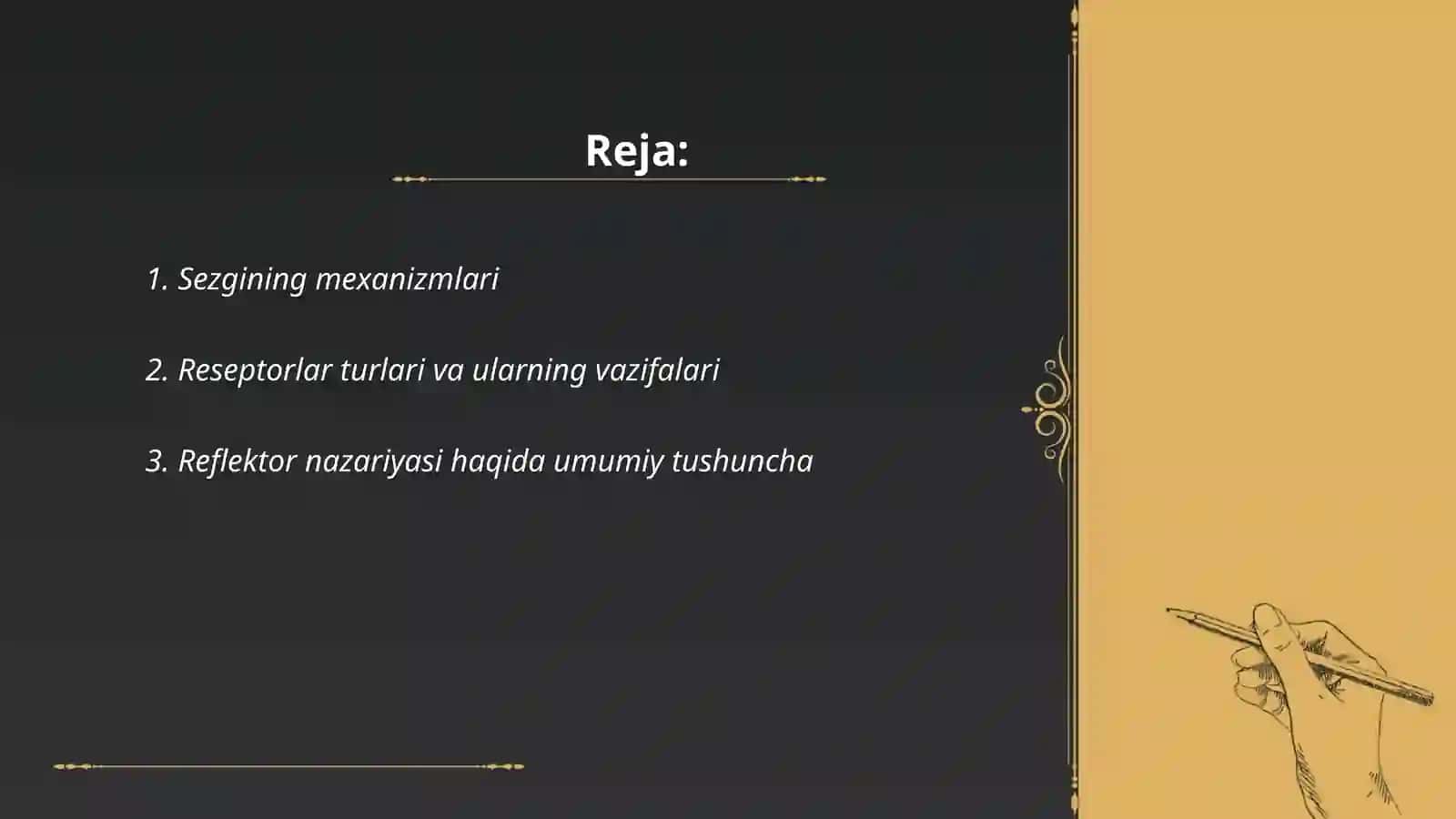 Sezgining reseptor va reflektor nazariyasi haqida. Sezgi analizatorlari 2