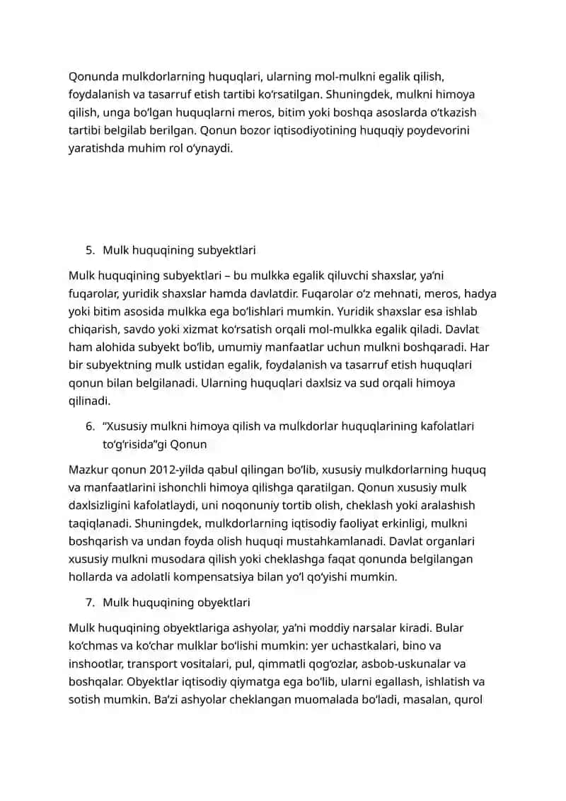 Mulk huquqi tushunchasi va uning o‘ziga xos xususiyatlari 2