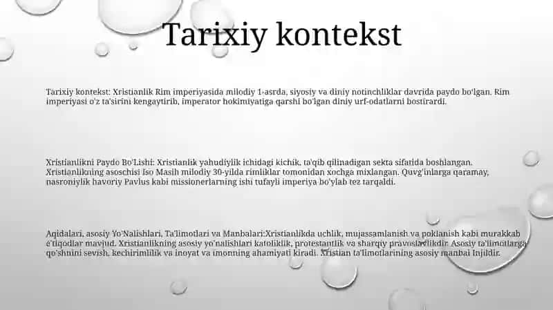 Xristianlikni Paydo Bo'Lishi, Aqidalari, Asosiy Yo'Nalishlari, Ta'Limotlari Va Manbalari 2