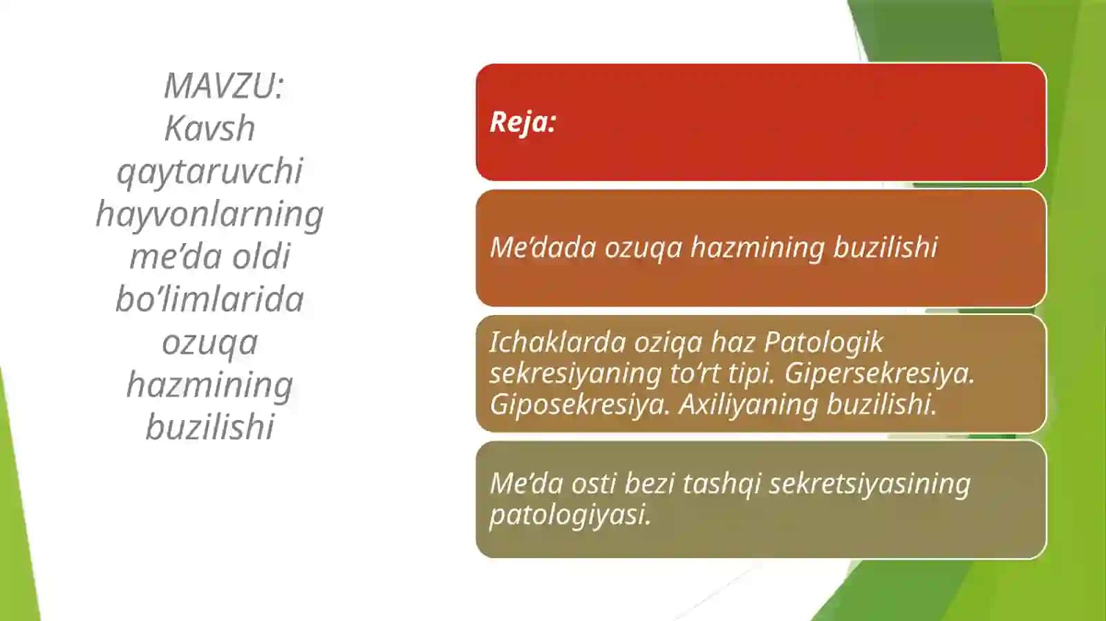 Kavsh qaytaruvchi hayvonlarning me’da oldi bo’limlarida ozuqa hazmining buzilishi 2