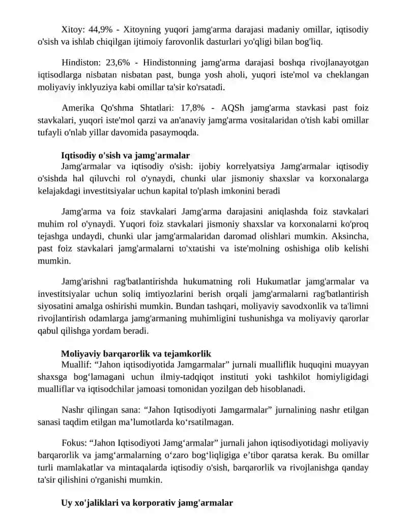 Jahon Iqtisodyotida Jamgarmalar 2