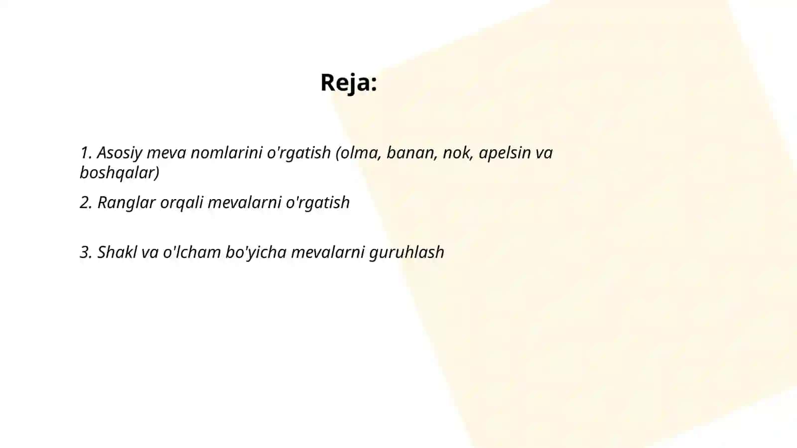 Bolalarga meva nomlarini o'rgatish 2