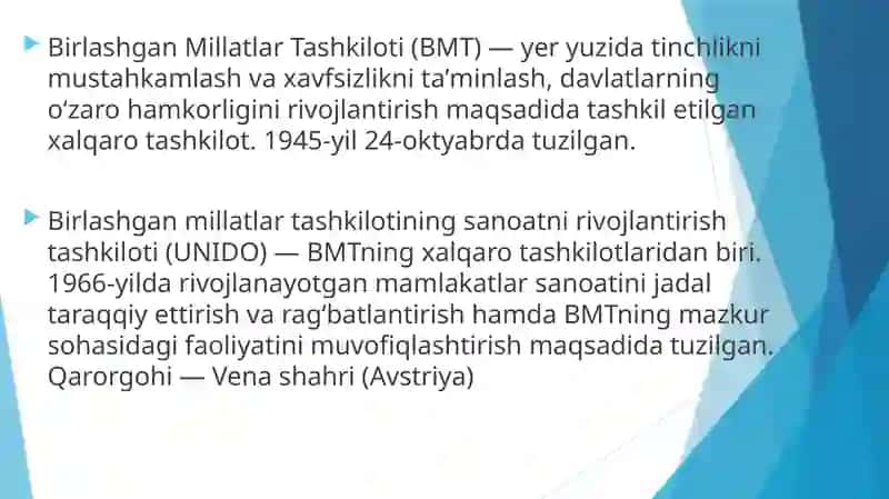 BMT ning sanoatnirivojlantirish tashkiloti- UNIDO 2