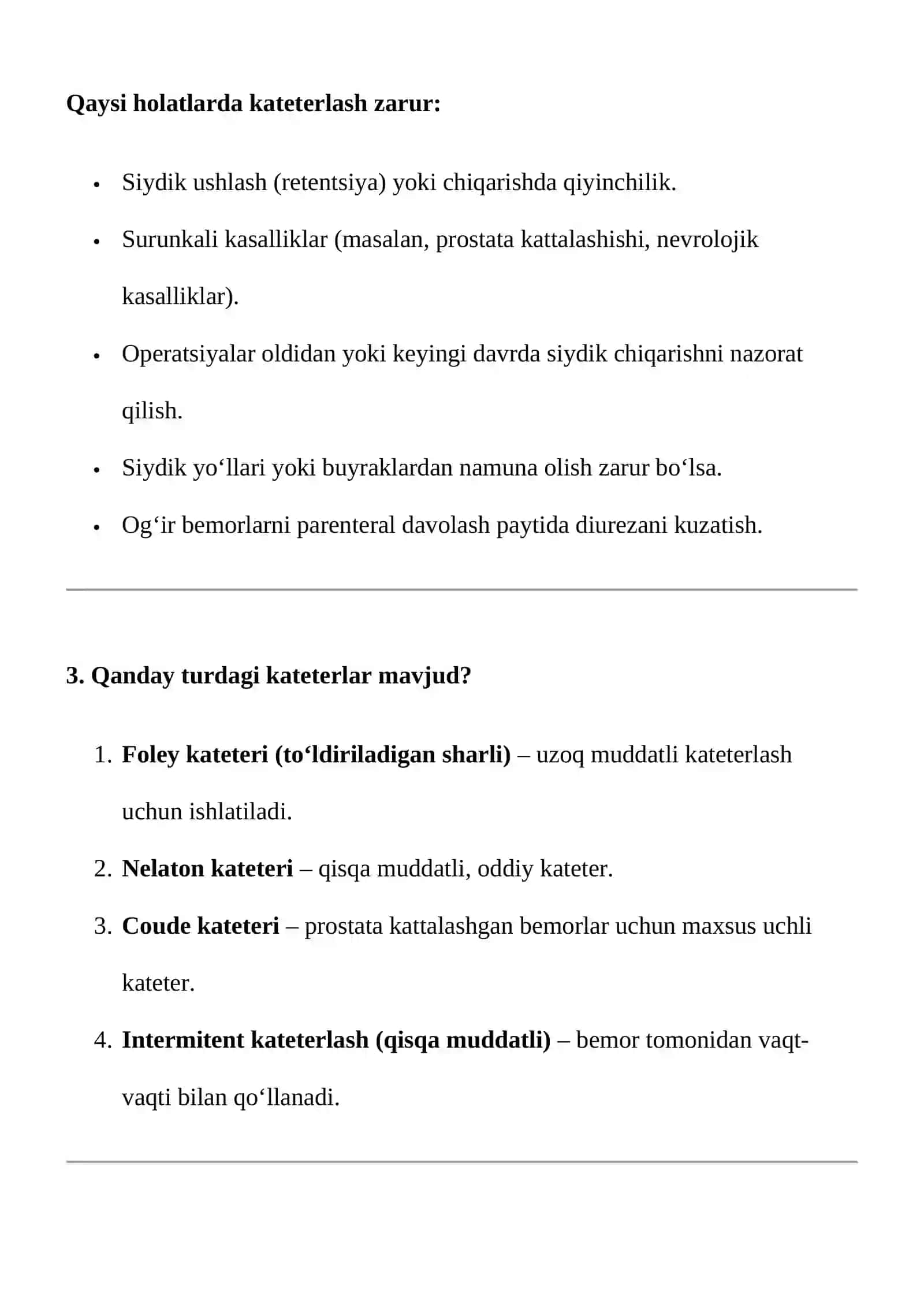 Siydik qopini kateterlash, ko'rsatma va moneliklar 2