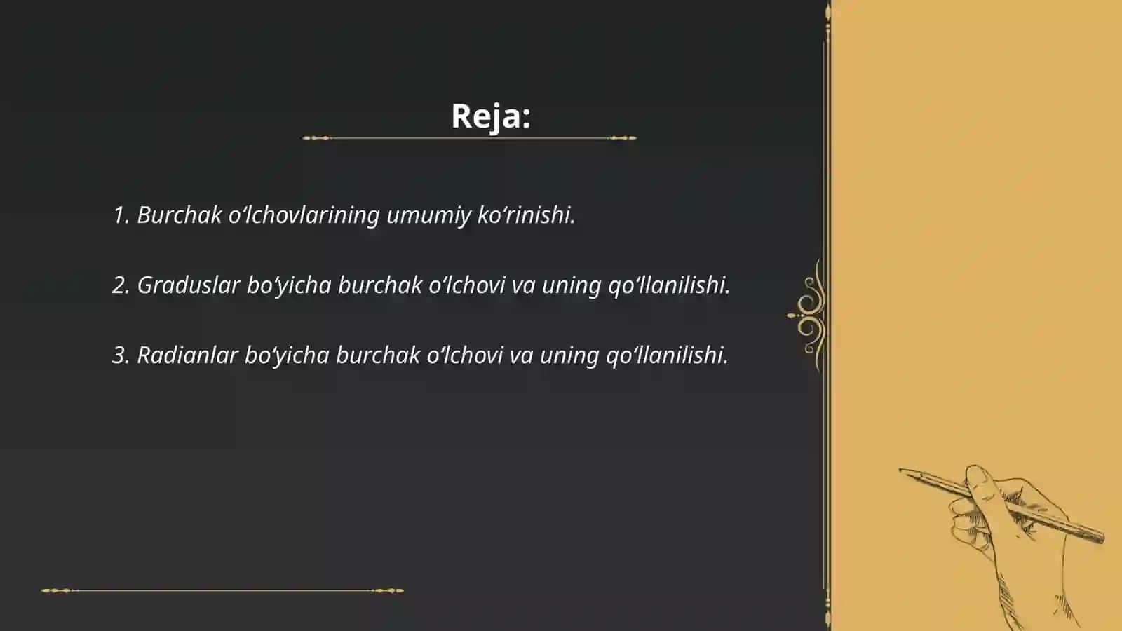 Burchak oʻlchovlari turlarini oʻrganish 2