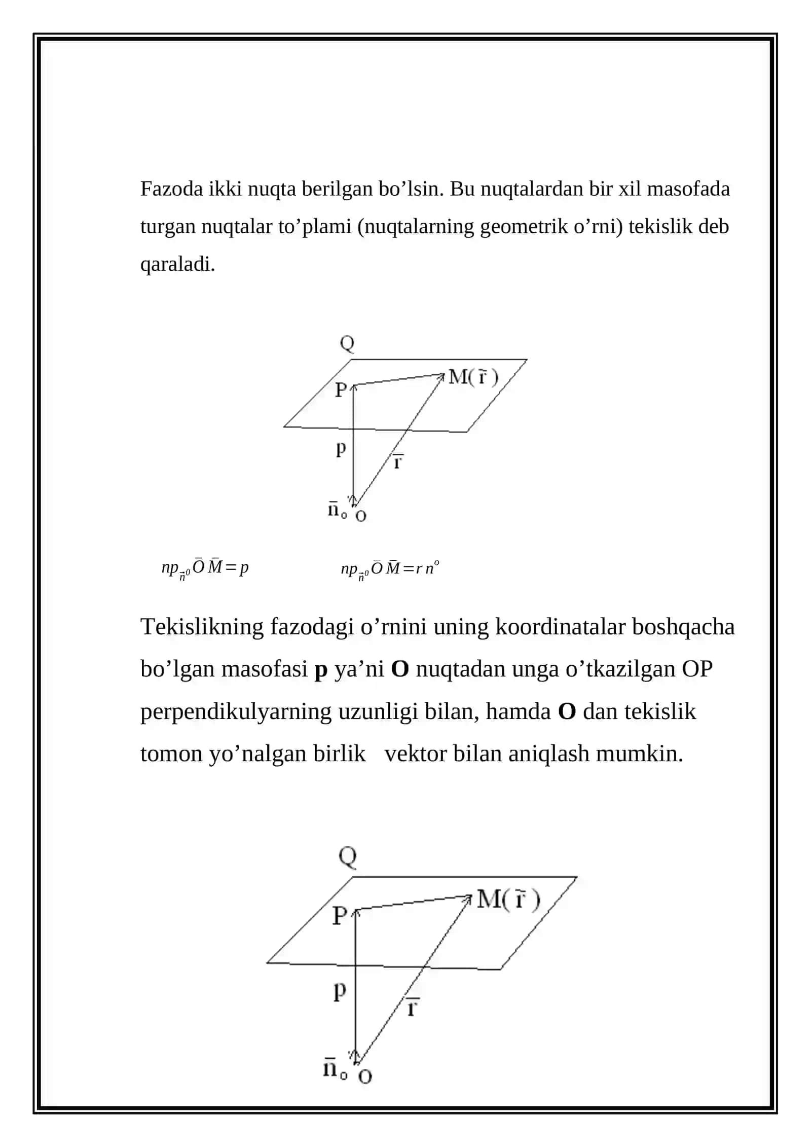 FAZODA TEKISLIKNING TENGLAMALARI MASALARI 2