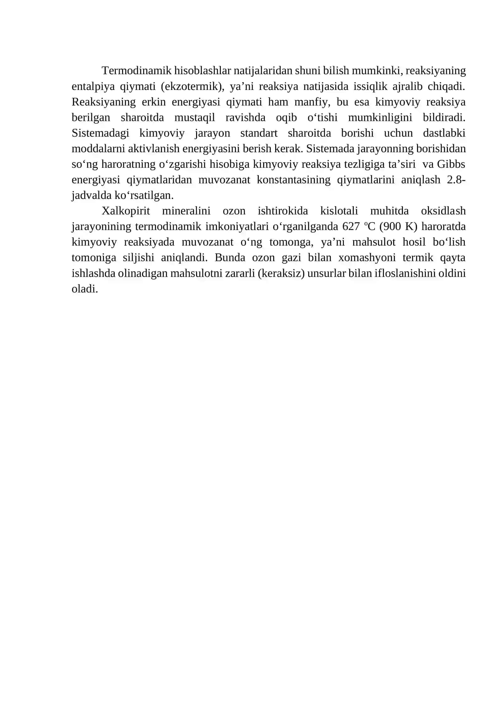 Murakkab sulfidlarni ozon ishtirokida suvli eritmada oksidlash jarayoni termodinamikasi 2