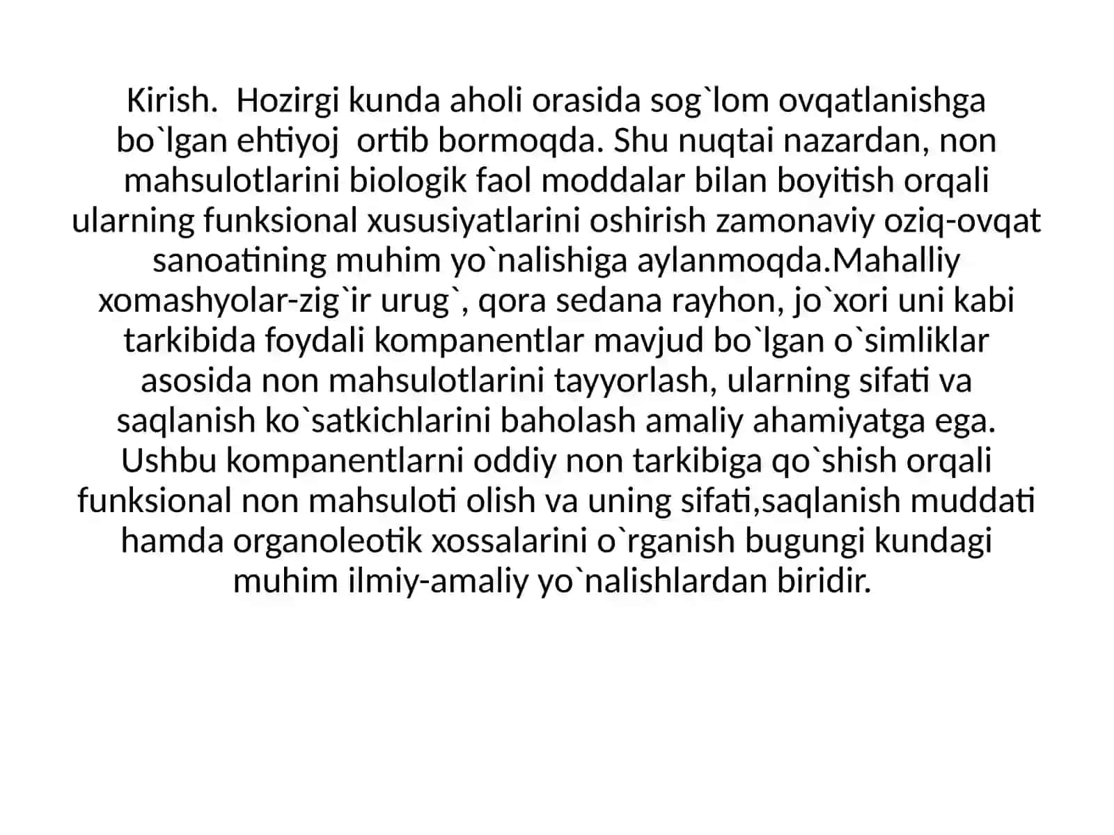 Mahalliy o`simlik xomashyolari asosida tayyorlangan funksional non mahsuloti 2