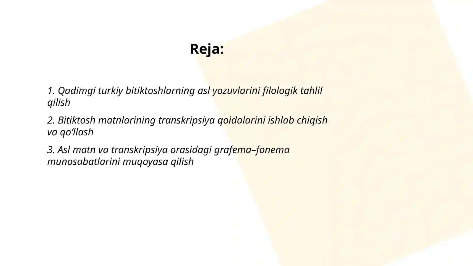 Qadimgi turkiy bitiktoshlarni ustida kuzatishlar olib borish, ularning asli, transkripsiyasi mazmunini muqoyasa qilish 2