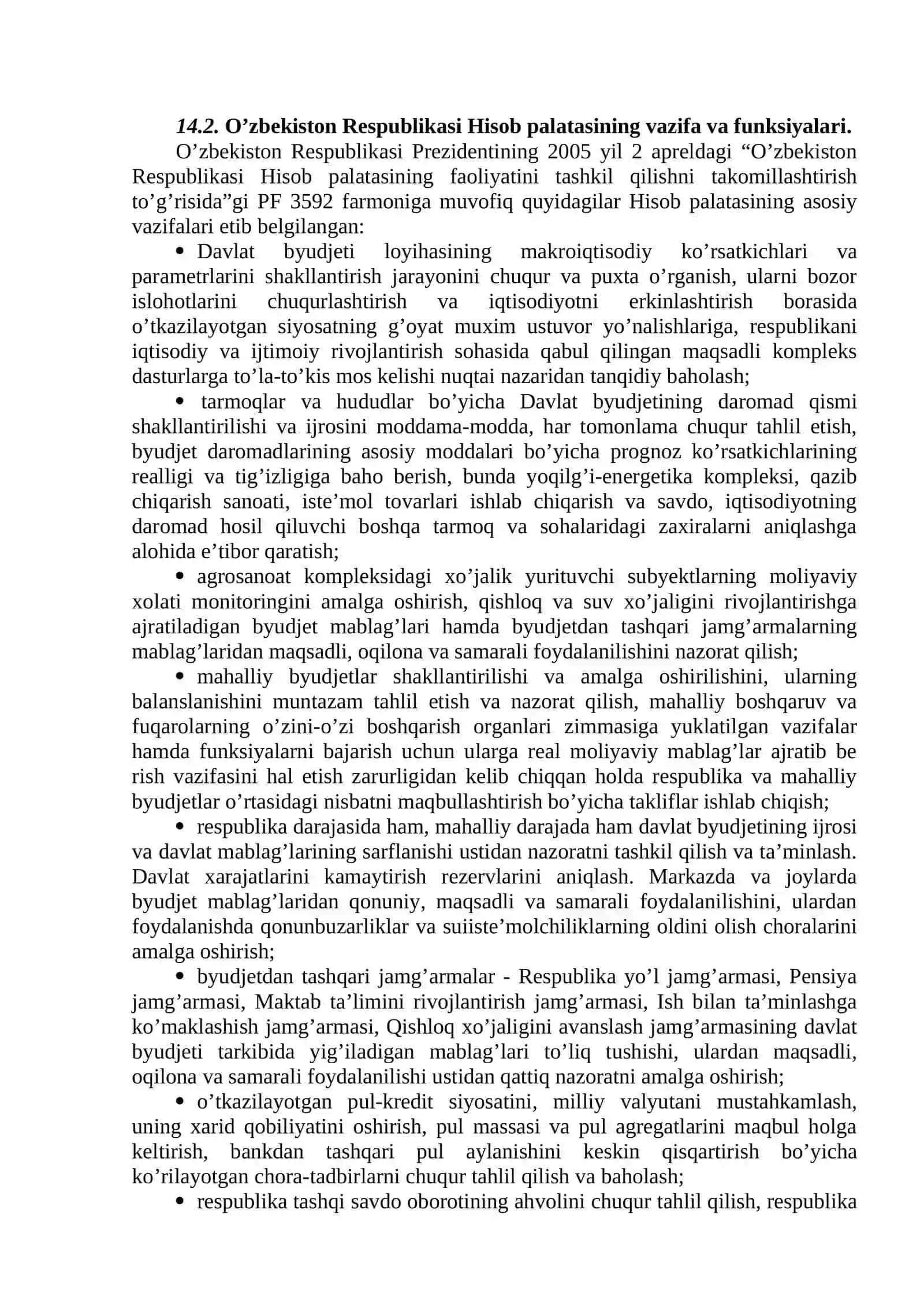 O’ZBEKISTON RESPUBLIKASI HISOB PALATASI VA UNING MOLIYAVIY NAZORATNI TASHKIL ETISHDAGI O’RNI 2