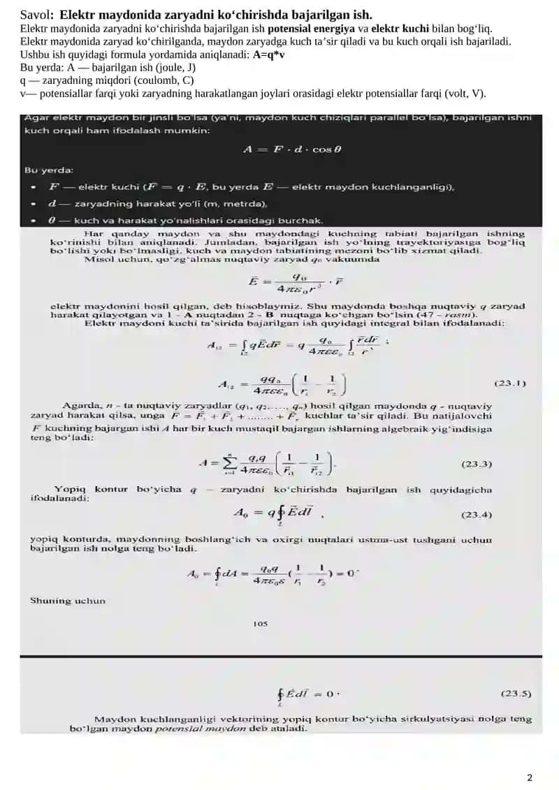 fizika yakuniy savollariga javoblar 2