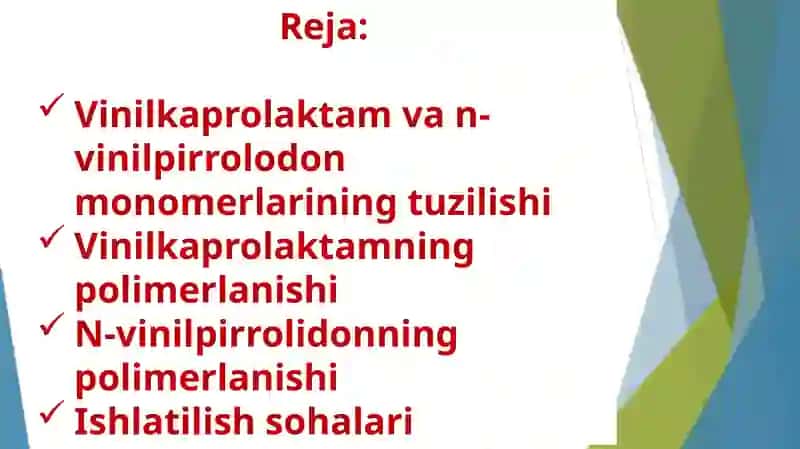 Vinilkaprolaktam va N-vinilpirrolidon Monomerlaridan Polimerlar Sintez Qilish Va Ularning Molekulyar Massasi Niboshqarish 2