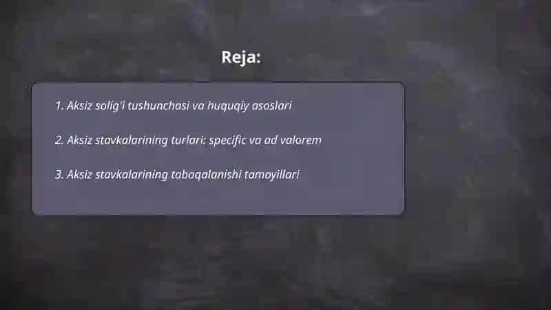 Aksiz solig'i stavkalari va ularning tabaqalanishi, va soliq hisobotini taqdim 2
