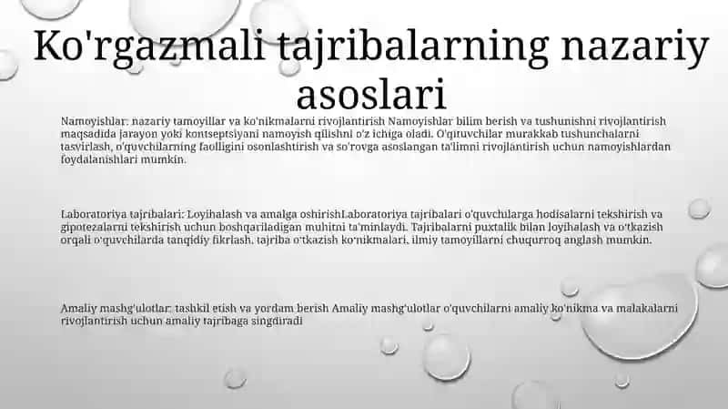 KoʻRgazmali Tajribaning Malakalarini Shakllantirish, Laboratoriya Tajribasi Va Amaliy MashgʻUlotlarni Tashkil Qilish Va OʻTkazish 2
