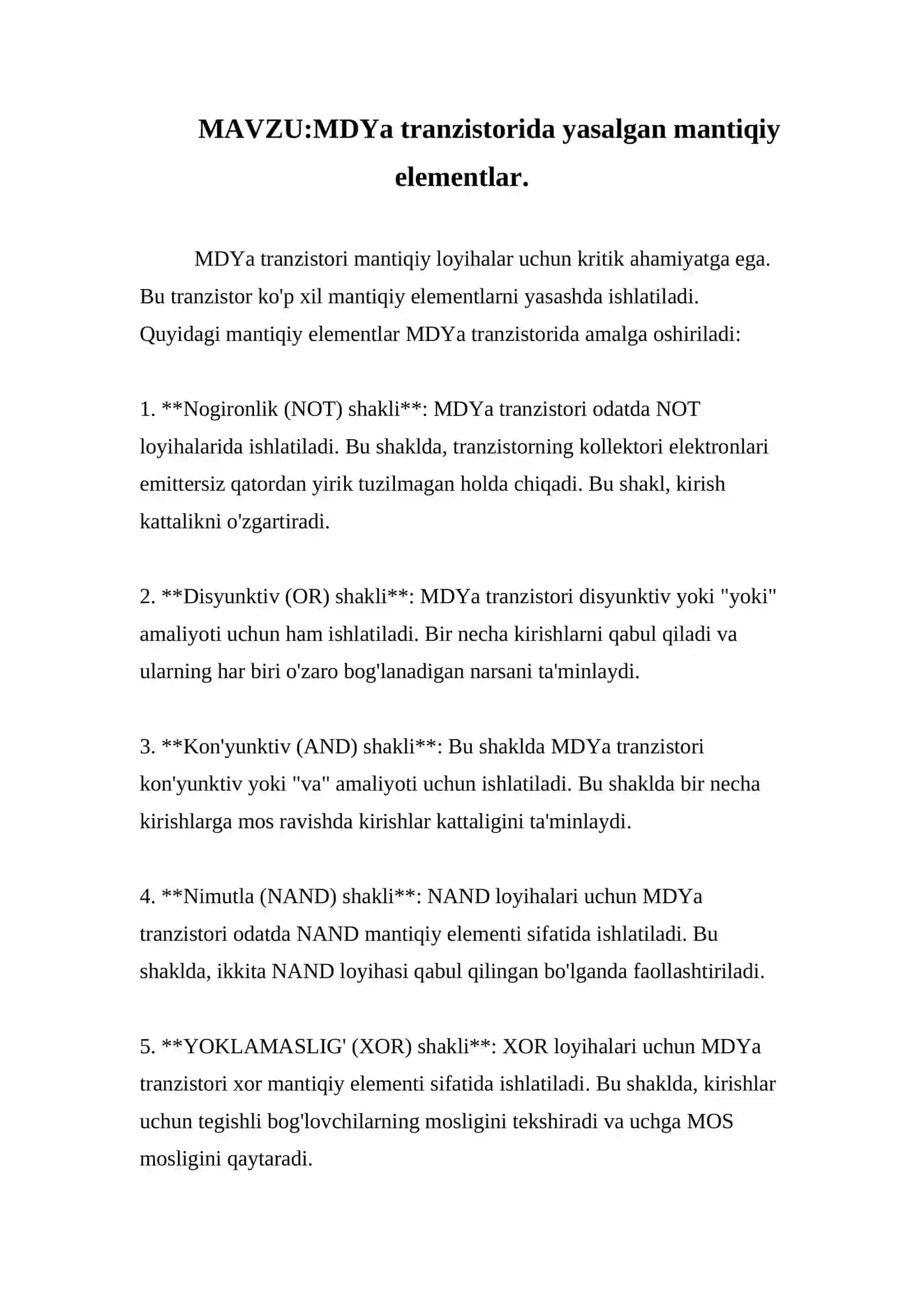 MDYa tranzistorida yasalgan mantiqiy elementlar 2