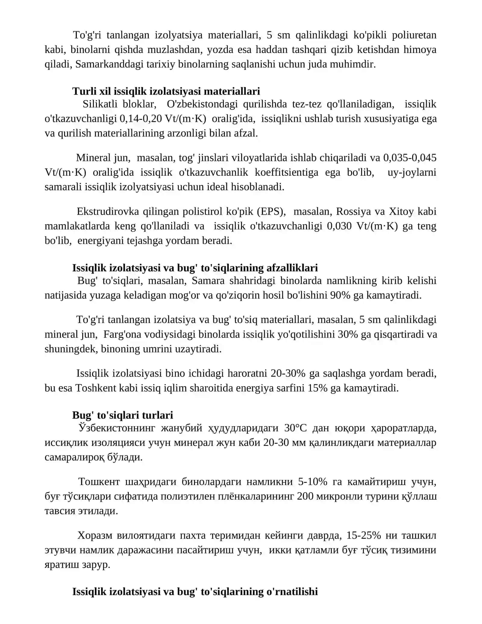 Issiqlik izolyatsiyasi va bug tosiqlari 2