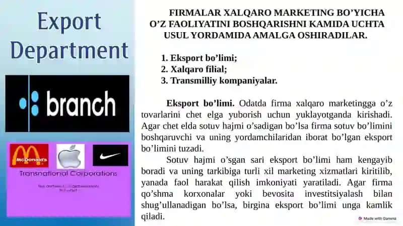 XALQARO BOZORGA YO’NALTIRILGAN MARKETINGXIZMATINI YARATISH 2