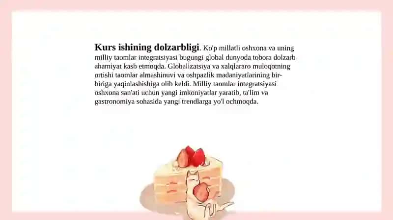 Ko’p millatli oshxona:milliytaomlar integratsiyasi va xususiyati 2