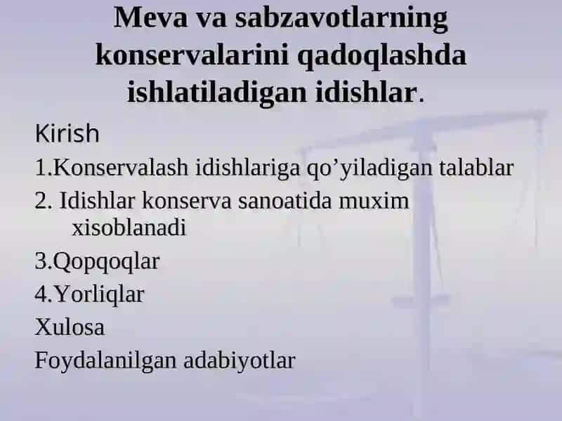 MAXSULOTLARNI UY SHAROITIDA KONSERVALASH 2