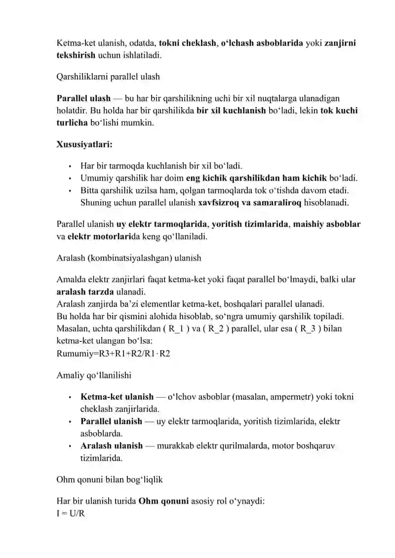 QARSHILIKLARNI PARALLEL VA KETMA-KET ULASH. 2