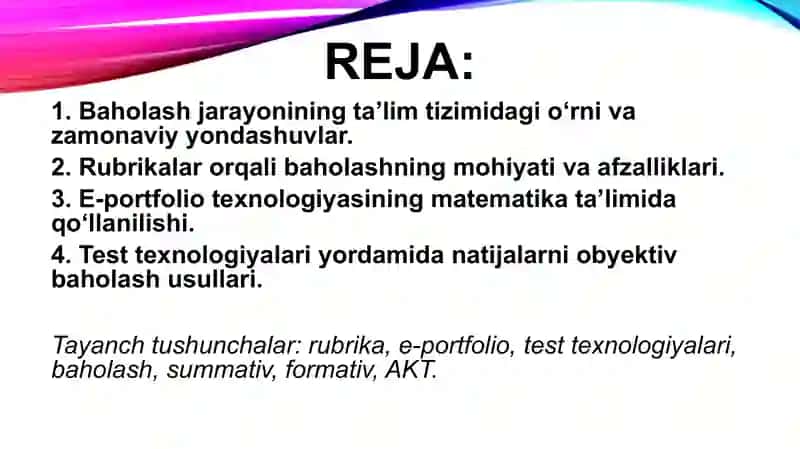 Matematika darslarida baholashning zamonaviy shakllari 2