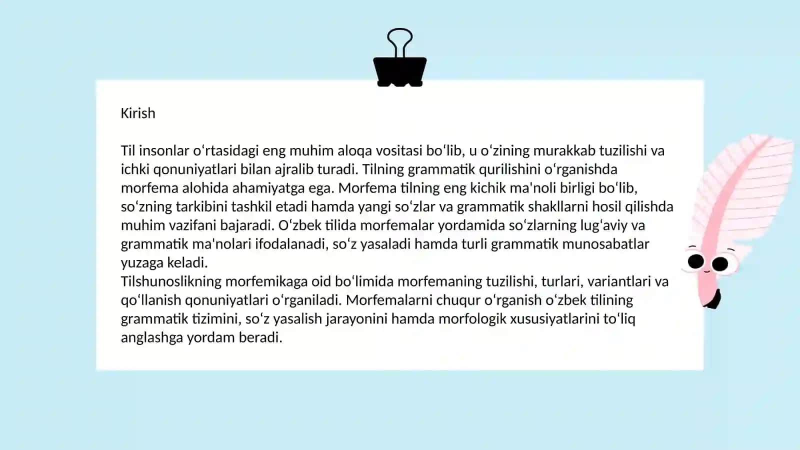 Morfema haqida umumiy ma'lumot, uning mohiyati va til tizimidagi o‘rni 2