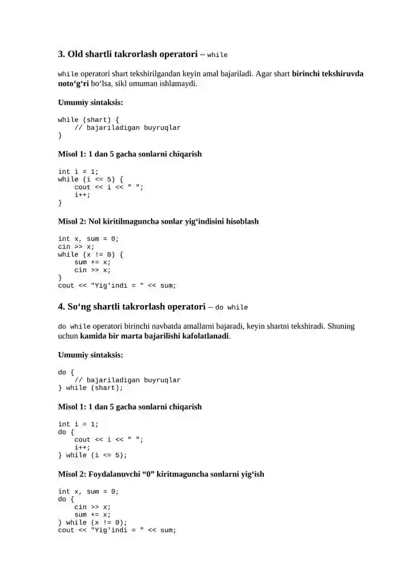 Parametrli takrorlash operatori – for 2